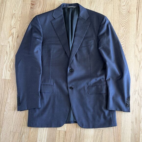 Canali 1934 Suit/Sport Coat Blue Grey Check 42R Dual Vents 2 Button 100% Wool - Picture 1 of 13